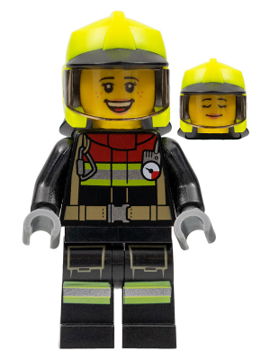 Fire - Female, Black Jacket and Legs with Reflective Stripes and Red Collar, Neon Yellow Fire Helmet, Trans-Brown Visor (Sarah Feldman) – ГРАДСКИ