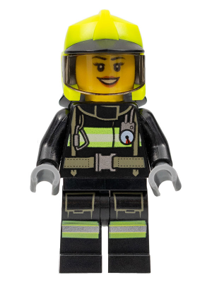 Fire - Female, Black Jacket and Legs with Reflective Stripes, Neon Yellow Fire Helmet, Trans-Brown Visor – ГРАДСКИ