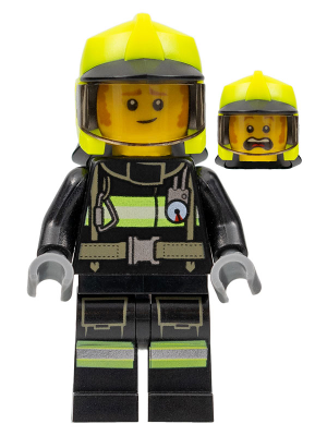 Fire - Fireman Clemmons, Reflective Stripes with Utility Belt, Black Legs, Neon Yellow Fire Helmet, Trans-Brown Visor, Sideburns – ГРАДСКИ