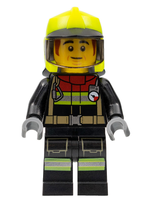 Fire - Male, Black Jacket and Legs with Reflective Stripes and Red Collar, Neon Yellow Fire Helmet, Trans-Brown Visor, Dark Orange Sideburns (Bob) – ГРАДСКИ