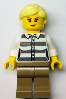 Police - Jail Prisoner 50382 Prison Stripes, Female, Dark Tan Legs, Smirk with Peach Lips, and Bright Light Yellow Ponytail – ГРАДСКИ