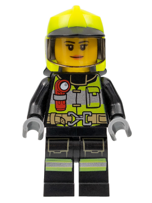 Fire - Reflective Stripes with Utility Belt and Flashlight, Neon Yellow Fire Helmet, Trans-Brown Visor, Peach Lips – ГРАДСКИ