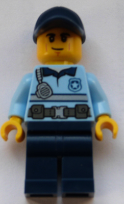 Police - City Officer Bright Light Blue Shirt with Silver Stripe, Badge, and Radio, Dark Blue Legs, Dark Blue Cap, Smirk – ГРАДСКИ