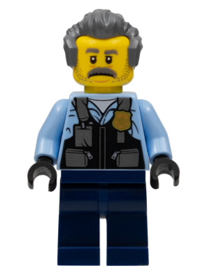 Police - Officer Sam Grizzled, Bright Light Blue Jacket, Dark Blue Legs, Dark Bluish Gray Hair – ГРАДСКИ