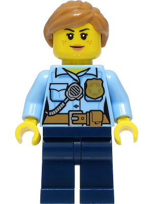 Police - City Officer Female, Bright Light Blue Shirt with Badge and Radio, Dark Blue Legs, Medium Nougat Hair – ГРАДСКИ