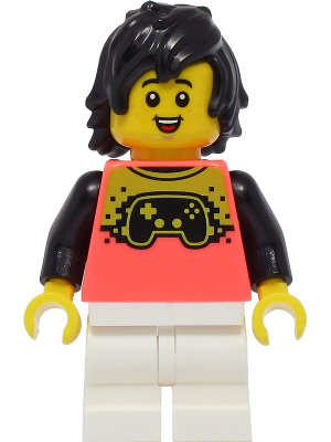 Boy - Coral Shirt with Video Game Controller, White Medium Legs, Black Hair – ГРАДСКИ