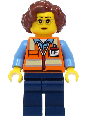 School Bus Driver - Female, Orange Safety Vest with Reflective Stripes, Dark Blue Legs, Reddish Brown Hair – ГРАДСКИ