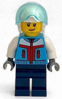Stunt Plane Pilot - Male, Dark Azure Jacket, Dark Blue Legs, White Helmet, Trans-Light Blue Visor, Stubble – ГРАДСКИ
