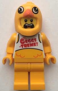 Clemmons - Stuntz Driver, Bright Light Orange Chicken Head Helmet, White Tank Top with 'EGGS-TREME!', Bright Light Orange Legs – ГРАДСКИ
