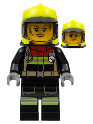 Fire - Female, Black Jacket and Legs with Reflective Stripes and Red Collar, Neon Yellow Fire Helmet, Trans-Brown Visor, Dark Bluish Gray Splotches – ГРАДСКИ