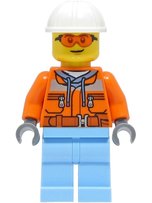 Construction Worker - Male, Orange Safety Jacket, Reflective Stripe, Sand Blue Hoodie, Bright Light Blue Legs, White Construction Helmet, Safety Glasses – ГРАДСКИ