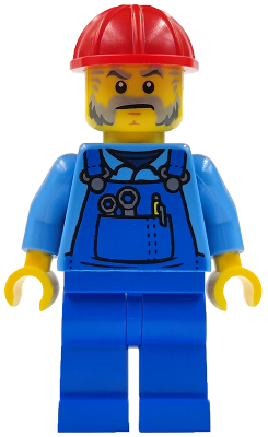 Mechanic - Male, Blue Overalls over Medium Blue Shirt, Blue Legs, Red Construction Helmet, Beard, Back Print – ГРАДСКИ