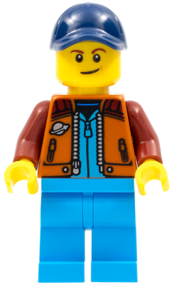 Lunar Research Astronaut - Male, Dark Orange Classic Space Jacket, Dark Azure Legs, Dark Blue Cap with Hole, Lopsided Smile (Rover Driver) – ГРАДСКИ