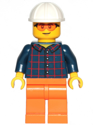 Construction Worker - Male, Dark Blue Plaid Button Shirt, Orange Legs, White Construction Helmet, Safety Glasses – ГРАДСКИ