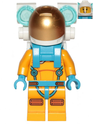 Lunar Research Astronaut - Female, Bright Light Orange and Dark Azure Suit, White Helmet, Metallic Gold Visor, Backpack Lights – ГРАДСКИ