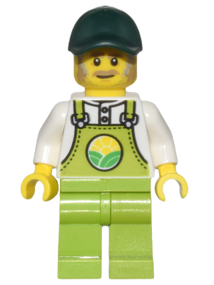 Farmer Horace - Lime Overalls over White Shirt, Lime Legs, Dark Green Cap, Dark Tan Moustache and Sideburns – ГРАДСКИ