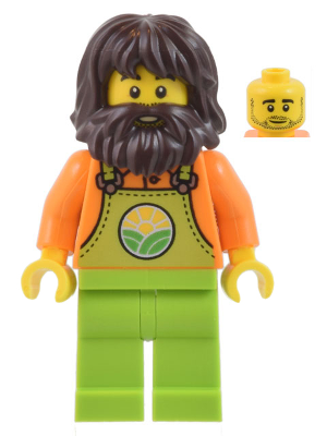 Farmer - Male, Lime Overalls over Orange Shirt, Lime Legs, Dark Brown Shaggy Hair and Beard – ГРАДСКИ