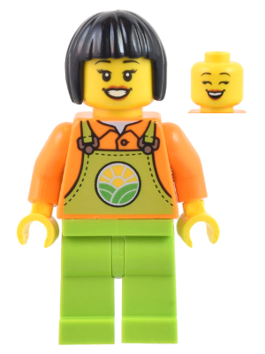 Farmer - Female, Lime Overalls over Orange Shirt, Lime Legs, Black Short Hair – ГРАДСКИ