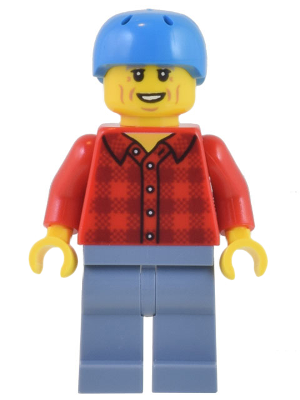 Electric Scooter Rider - Red Plaid Flannel Shirt, Sand Blue Legs, Dark Azure Helmet, Light Bluish Gray Eyebrows – ГРАДСКИ
