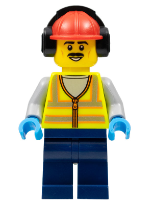 Stuntz Crew - Male, Neon Yellow Safety Vest, Dark Blue Legs, Red Construction Helmet with Black Ear Protectors / Headphones – ГРАДСКИ