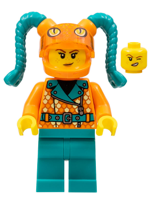 Stuntz Driver - Female, Orange Coat with Scales, Dark Turquoise Legs, Orange Helmet with Tassels, Snake Visor – ГРАДСКИ