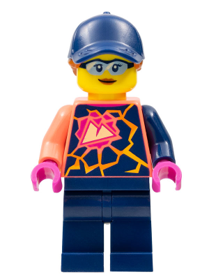 Stuntz Crew - Female, Coral Shirt with Sports Logo, Dark Blue Legs, Dark Blue Cap with Dark Orange Ponytail, Glasses – ГРАДСКИ