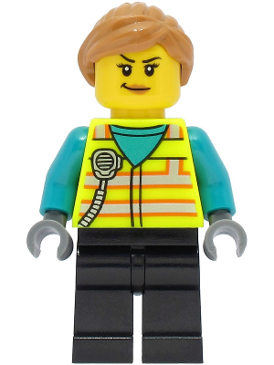 Train Driver - Female, Neon Yellow Safety Vest with Radio, Black Legs, Medium Nougat Ponytail Hair – ГРАДСКИ