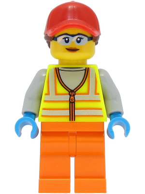 Reach Stacker Driver - Female, Neon Yellow Safety Vest, Orange Legs, Red Cap with Reddish Brown Ponytail – ГРАДСКИ