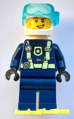 Police - City Officer Dark Blue Diving Suit with Bright Light Yellow Harness, Flippers, White Helmet and Air Tanks, Scuff Mark – ГРАДСКИ
