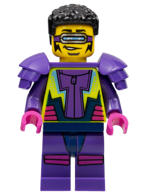 Stuntz Driver - Male, Dark Purple and Neon Yellow Jumpsuit, Dark Purple Shoulder Pads, Black Coiled Hair – ГРАДСКИ