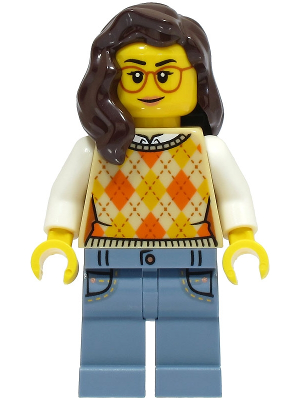 Passenger - Female, Tan Knit Argyle Sweater Vest, Sand Blue Legs with Pockets, Dark Brown Hair, Glasses – ГРАДСКИ