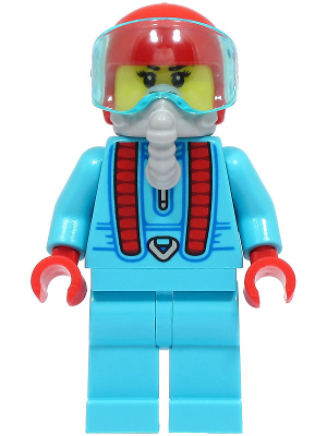 Stuntz Driver - Female, Medium Azure Jumpsuit and Legs, Red Helmet, Trans-Light Blue Visor, Light Bluish Gray Oxygen Mask – ГРАДСКИ