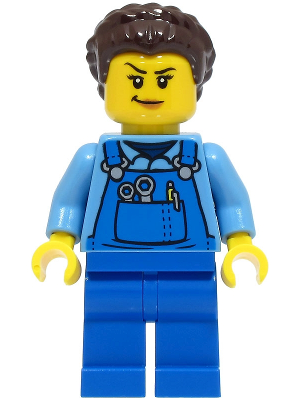 Stuntz Crew - Female, Blue Overalls over Medium Blue Shirt, Blue Legs, Dark Brown Hair, Back Print – ГРАДСКИ