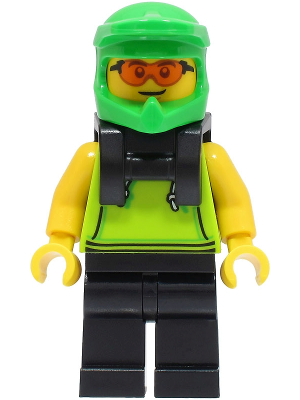 Food Delivery Cyclist - Male, Lime Hoodie, Black Legs, Bright Green Helmet, Neck Bracket, Safety Glasses – ГРАДСКИ