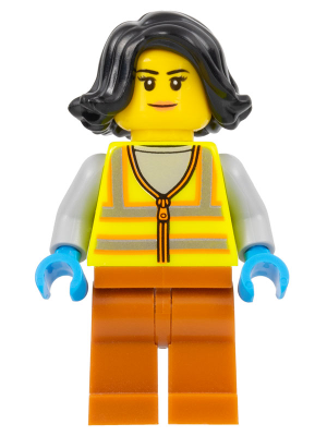 Recycling Worker - Female, Neon Yellow Safety Vest, Dark Orange Legs, Black Hair – ГРАДСКИ