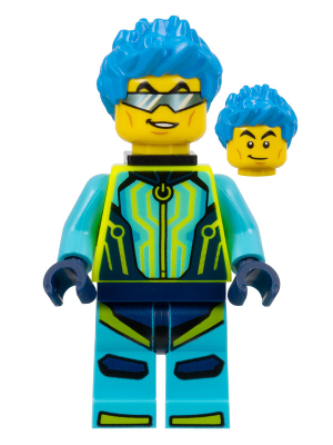 Stuntz Driver - Male, Medium Azure and Neon Yellow Jumpsuit, Dark Azure Spiked Hair, Black Neck Bracket – ГРАДСКИ