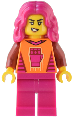 Gaming Tournament Participant - Female, Orange T-Shirt with Fist, Magenta Legs, Magenta Hair – ГРАДСКИ