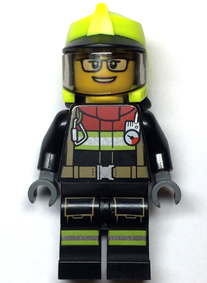 Fire - Female, Black Jacket and Legs with Reflective Stripes and Red Collar, Neon Yellow Fire Helmet, Trans-Brown Visor, Black Glasses – ГРАДСКИ