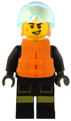 Fire - Male, Black Jacket and Legs with Reflective Stripes and Red Collar, White Helmet, Trans-Light Blue Visor, Orange Life Jacket – ГРАДСКИ