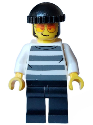 Police - City Bandit Crook Male, White Shirt with Dark Bluish Gray Prison Stripes, Black Legs, Black Knit Cap, Sunglasses – ГРАДСКИ