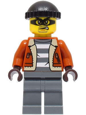 Police - City Bandit Crook Male, Dark Orange Jacket, Dark Bluish Gray Legs, Black Knit Cap – ГРАДСКИ