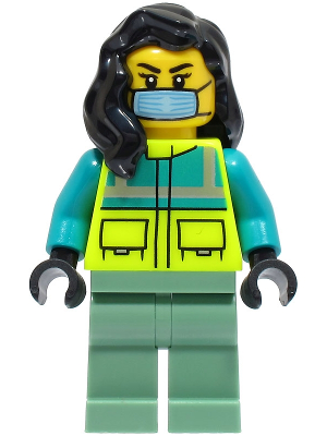 Ambulance Driver - Female, Dark Turquoise and Neon Yellow Safety Vest, Sand Green Legs, Black Hair, Surgical Mask – ГРАДСКИ