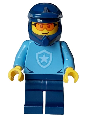 Police - City Officer, Medium Blue Shirt with Badge, Dark Blue Legs, Dark Blue Dirt Bike Helmet, Safety Glasses – ГРАДСКИ