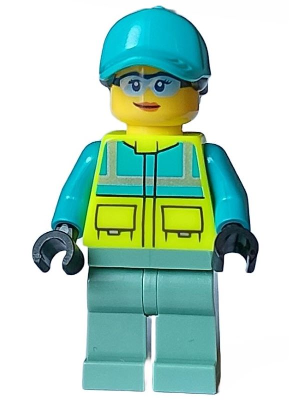 Paramedic - Female, Dark Turquoise and Neon Yellow Safety Vest, Sand Green Legs, Dark Turquoise Cap with Black Ponytail Hair, Safety Glasses – ГРАДСКИ