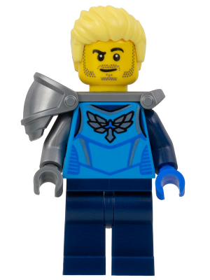 Stuntz Driver - Male, Dark Azure Racing Shirt with Silver Wings Logo, Dark Blue Legs, Flat Silver Shoulder Armor, Bright Light Yellow Spiked Hair Swept Up, Stubble – ГРАДСКИ