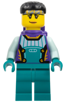 Stuntz Driver - Female, Dark Purple and Dark Turquoise Racing Suit with Light Aqua Arms, Dark Purple Air Tanks, Black Short Hair – ГРАДСКИ