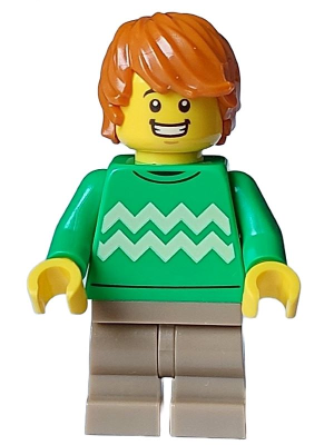Cozy House Resident - Male, Bright Green Sweater with Bright Light Yellow Zigzag Lines, Dark Tan Medium Legs, Dark Orange Hair – ГРАДСКИ