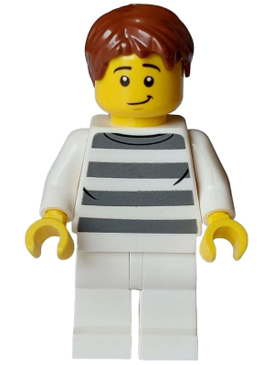 Police - City Bandit Crook Male, White Shirt with Dark Bluish Gray Prison Stripes, White Legs, Reddish Brown Hair – ГРАДСКИ