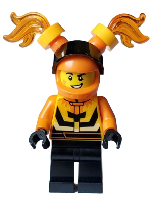 Stuntz Driver - Male, Bright Light Orange and Black Jacket, Black Legs, Orange Helmet with Flames and Black Visor – ГРАДСКИ