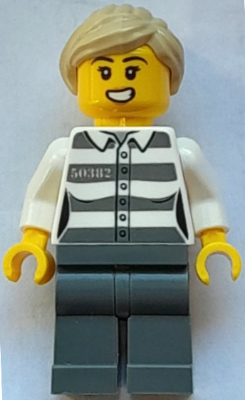 Police - Jail Prisoner 50382 Prison Stripes, Female, Dark Bluish Gray Legs, Open Mouth, Tan Ponytail – ГРАДСКИ